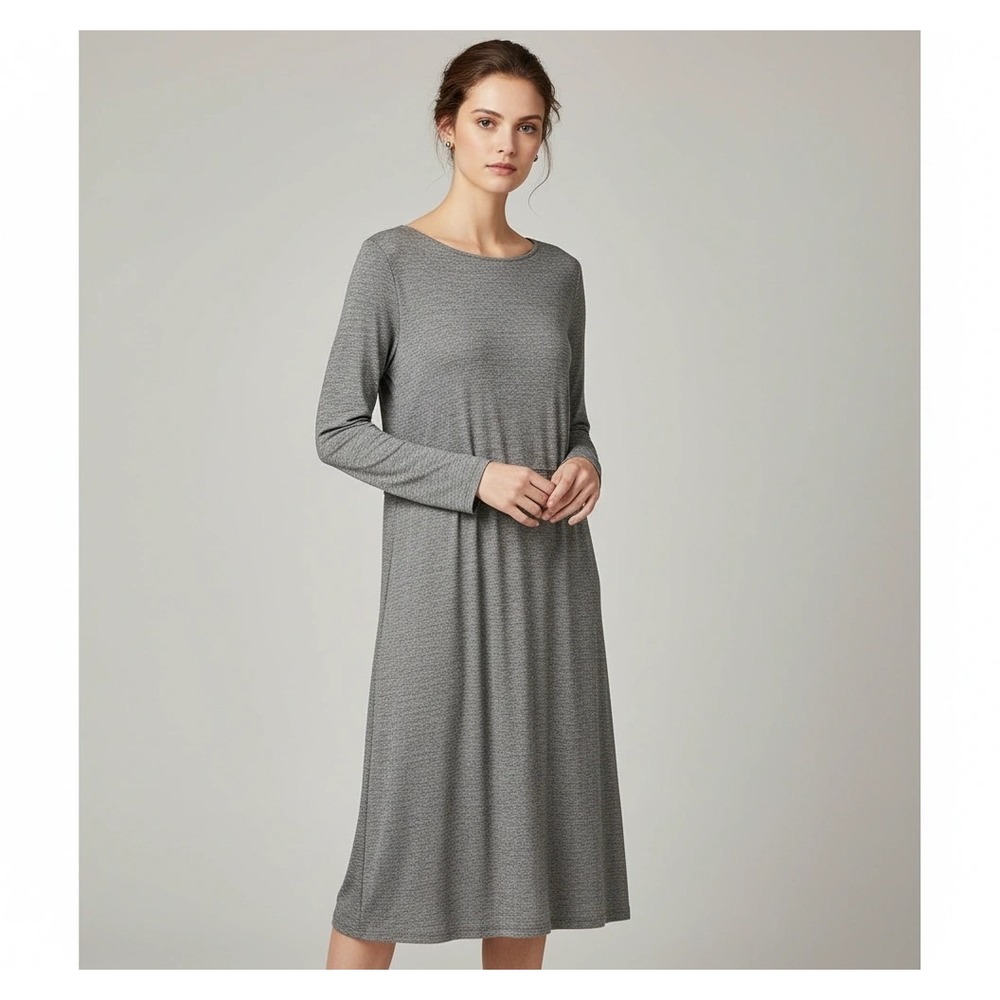 J. Jill Wearever Dress Womens M Gray Marled Knit Long Sleeve Fit & Flare